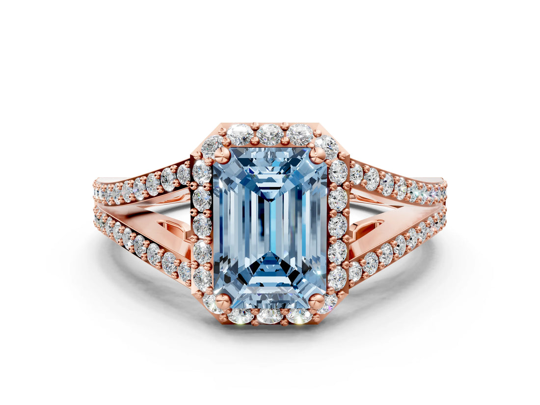 Rose gold Fancy Blue Emerald  Halo Split Shank Pave Diamond Ring with Four-Prong Setting_50