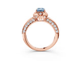 Rose gold Fancy Blue Emerald  Halo Split Shank Pave Diamond Ring with Petal Prong Setting_22