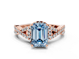 Rose gold Fancy Blue Emerald  Halo Twist Band Solitaire Prong Setting Ring_68