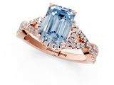Rose gold Fancy Blue Emerald  Halo Twist Band Solitaire Prong Setting Ring_69