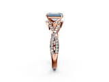 Rose gold Fancy Blue Emerald  Halo Twist Band Solitaire Prong Setting Ring_70