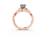 Rose gold Fancy Blue Emerald  Halo Twist Band Solitaire Prong Setting Ring_71
