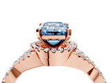 Rose gold Fancy Blue Emerald  Halo Twist Band Solitaire Prong Setting Ring_72