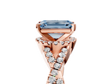 Rose gold Fancy Blue Emerald  Halo Twist Band Solitaire Prong Setting Ring_73