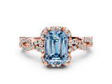 Rose gold Fancy Blue Emerald  Halo Twist Band Solitaire Ring with Six-Prong Setting_32
