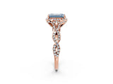 Rose gold Fancy Blue Emerald  Halo Twist Band Solitaire Ring with Six-Prong Setting_34