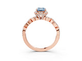 Rose gold Fancy Blue Emerald  Halo Twist Band Solitaire Ring with Six-Prong Setting_35