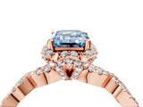 Rose gold Fancy Blue Emerald  Halo Twist Band Solitaire Ring with Six-Prong Setting_36