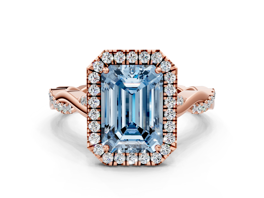 Rose gold Fancy Blue Emerald  Halo Twist Band Solitaire Ring_20