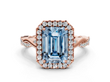 Rose gold Fancy Blue Emerald  Halo Twist Band Solitaire Ring_20