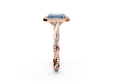 Rose gold Fancy Blue Emerald  Halo Twist Band Solitaire Ring_22