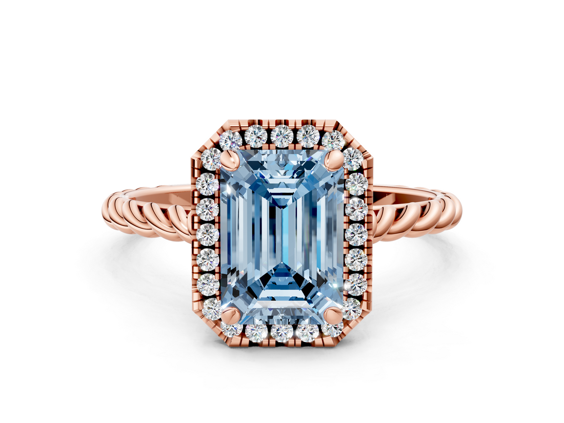 Rose gold Fancy Blue Emerald  Halo Twisted Band Four-Prong Diamond Ring_20