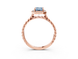 Rose gold Fancy Blue Emerald  Halo Twisted Band Four-Prong Diamond Ring_23