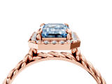 Rose gold Fancy Blue Emerald  Halo Twisted Band Four-Prong Diamond Ring_24