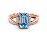 Rose gold Fancy Blue Emerald  Halo Twisted Band Four-Prong Ring_32