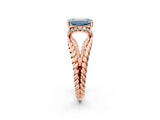 Rose gold Fancy Blue Emerald  Halo Twisted Band Four-Prong Ring_34