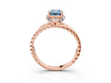 Rose gold Fancy Blue Emerald  Halo Twisted Band Four-Prong Ring_35