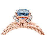 Rose gold Fancy Blue Emerald  Halo Twisted Band Four-Prong Ring_36