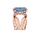 Rose gold Fancy Blue Emerald  Halo Twisted Band Four-Prong Ring_37