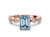 Rose gold Fancy Blue Emerald  Milgrain Bezel Diamond Engagement Ring with Solitaire Prong Setting_155