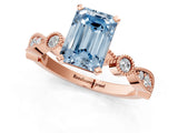 Rose gold Fancy Blue Emerald  Milgrain Bezel Diamond Engagement Ring with Solitaire Prong Setting_156