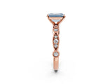 Rose gold Fancy Blue Emerald  Milgrain Bezel Diamond Engagement Ring with Solitaire Prong Setting_157
