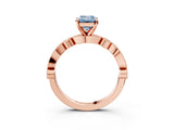 Rose gold Fancy Blue Emerald  Milgrain Bezel Diamond Engagement Ring with Solitaire Prong Setting_158