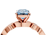 Rose gold Fancy Blue Emerald  Milgrain Bezel Diamond Engagement Ring with Solitaire Prong Setting_159