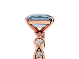 Rose gold Fancy Blue Emerald  Milgrain Bezel Diamond Engagement Ring with Solitaire Prong Setting_160