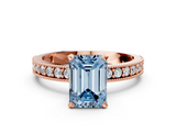 Rose gold Fancy Blue Emerald  Milgrain Pave Diamond Engagement Ring with Four-Prong Setting_159