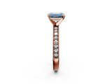 Rose gold Fancy Blue Emerald  Milgrain Pave Diamond Engagement Ring with Four-Prong Setting_161