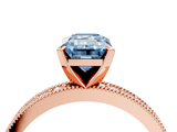 Rose gold Fancy Blue Emerald  Milgrain Pave Diamond Engagement Ring with Four-Prong Setting_163