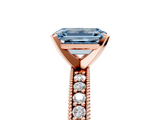 Rose gold Fancy Blue Emerald  Milgrain Pave Diamond Engagement Ring with Four-Prong Setting_164