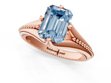 Rose gold Fancy Blue Emerald  Solitaire Beaded Band Six-Prong Setting_1