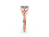 Rose gold Fancy Blue Emerald  Solitaire Beaded Band Six-Prong Setting_2