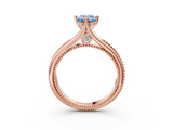 Rose gold Fancy Blue Emerald  Solitaire Beaded Band Six-Prong Setting_3