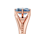 Rose gold Fancy Blue Emerald  Solitaire Beaded Band Six-Prong Setting_5