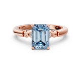 Rose gold Fancy Blue Emerald  Solitaire Beaded Band with Four-Prong Setting_48