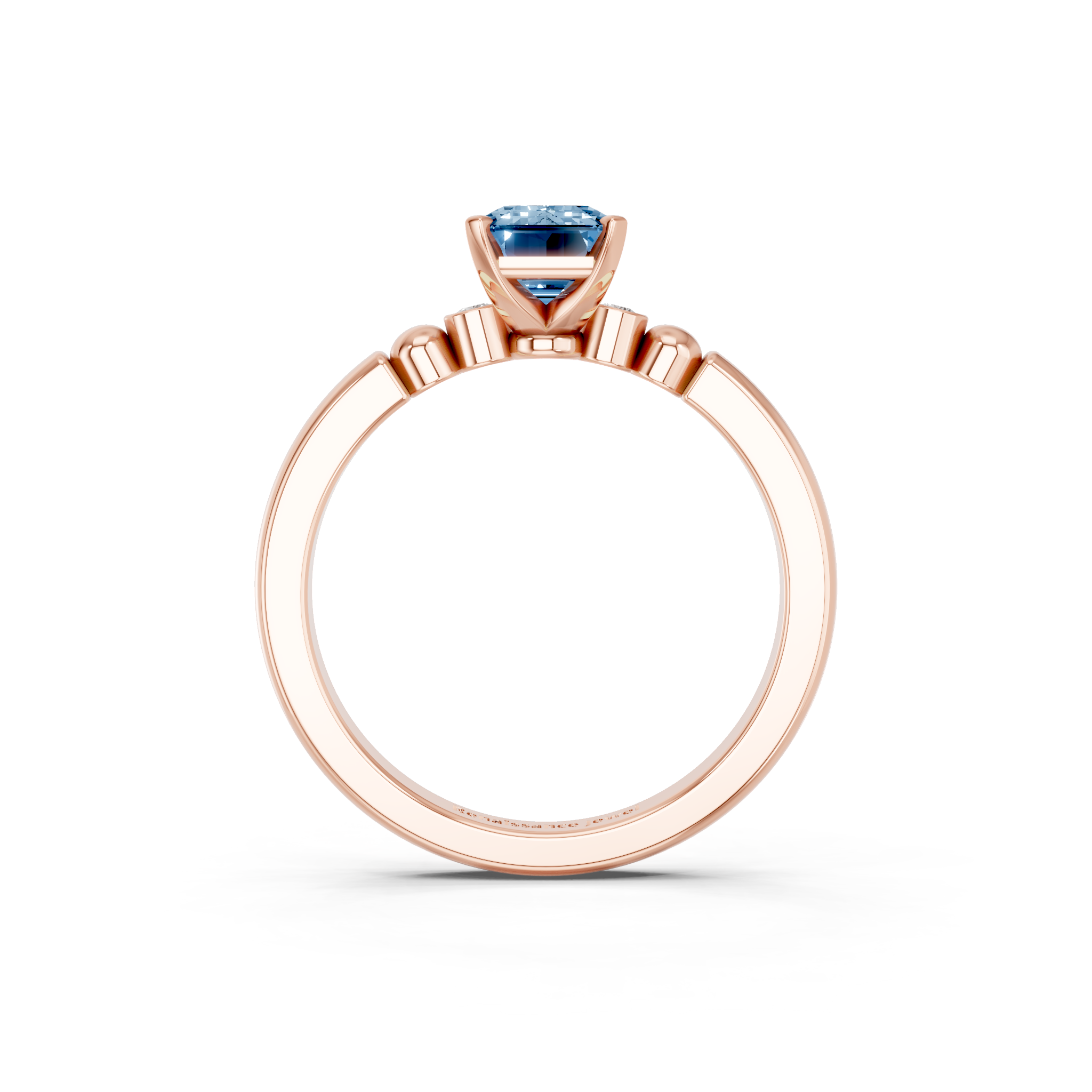 Rose gold Fancy Blue Emerald  Solitaire Beaded Band with Four-Prong Setting_5