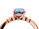 Rose gold Fancy Blue Emerald  Solitaire Beaded Band with Four-Prong Setting_52