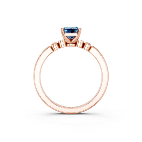 Rose gold Fancy Blue Emerald  Solitaire Beaded Band with Four-Prong Setting_5