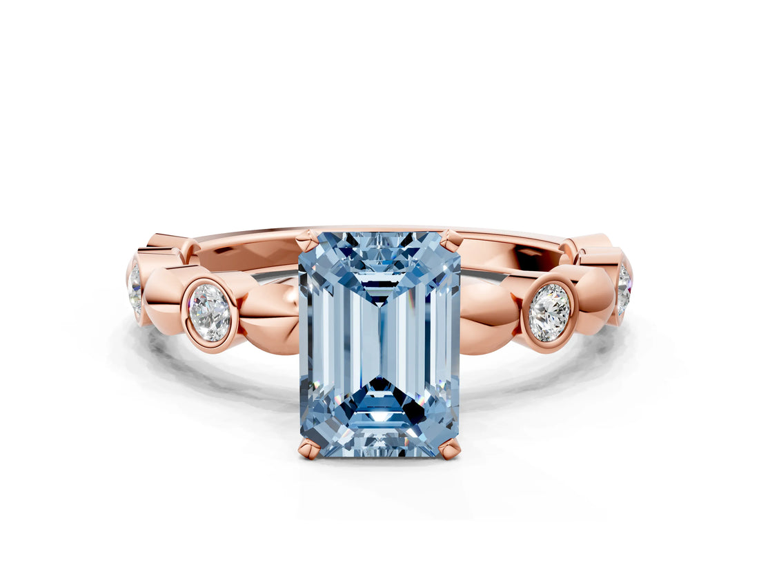 Rose gold Fancy Blue Emerald  Solitaire Bezel-Set Diamond Ring with Beaded Band and Four-Prong Setting_32