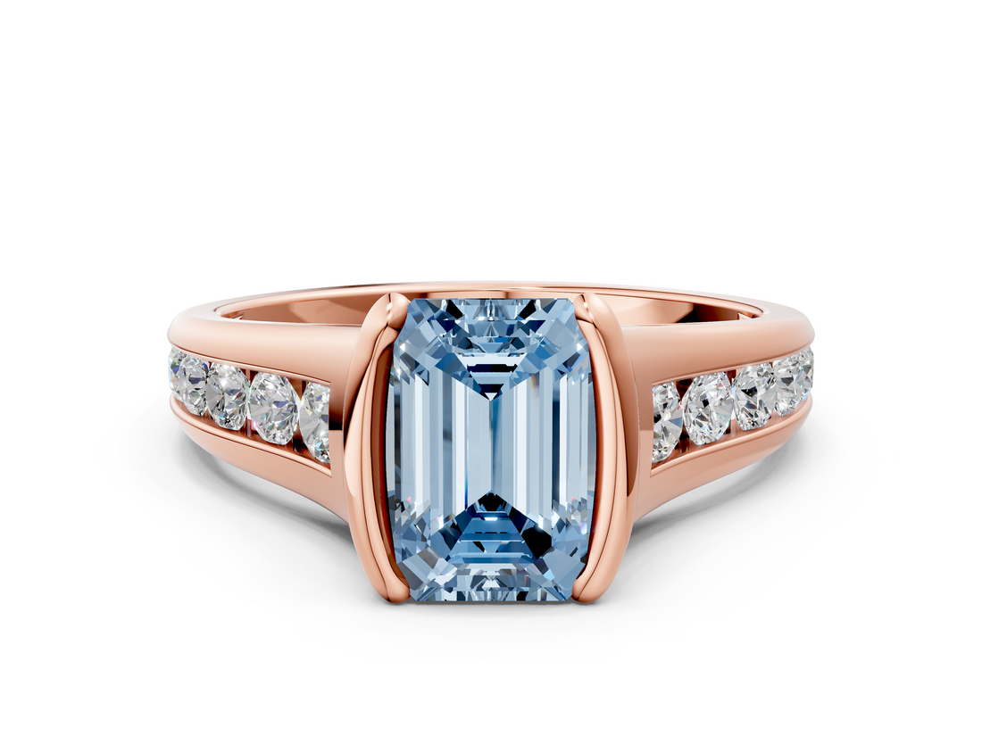 Rose gold Fancy Blue Emerald  Solitaire Bezel-Set Diamond Ring with Channel-Set Band_37