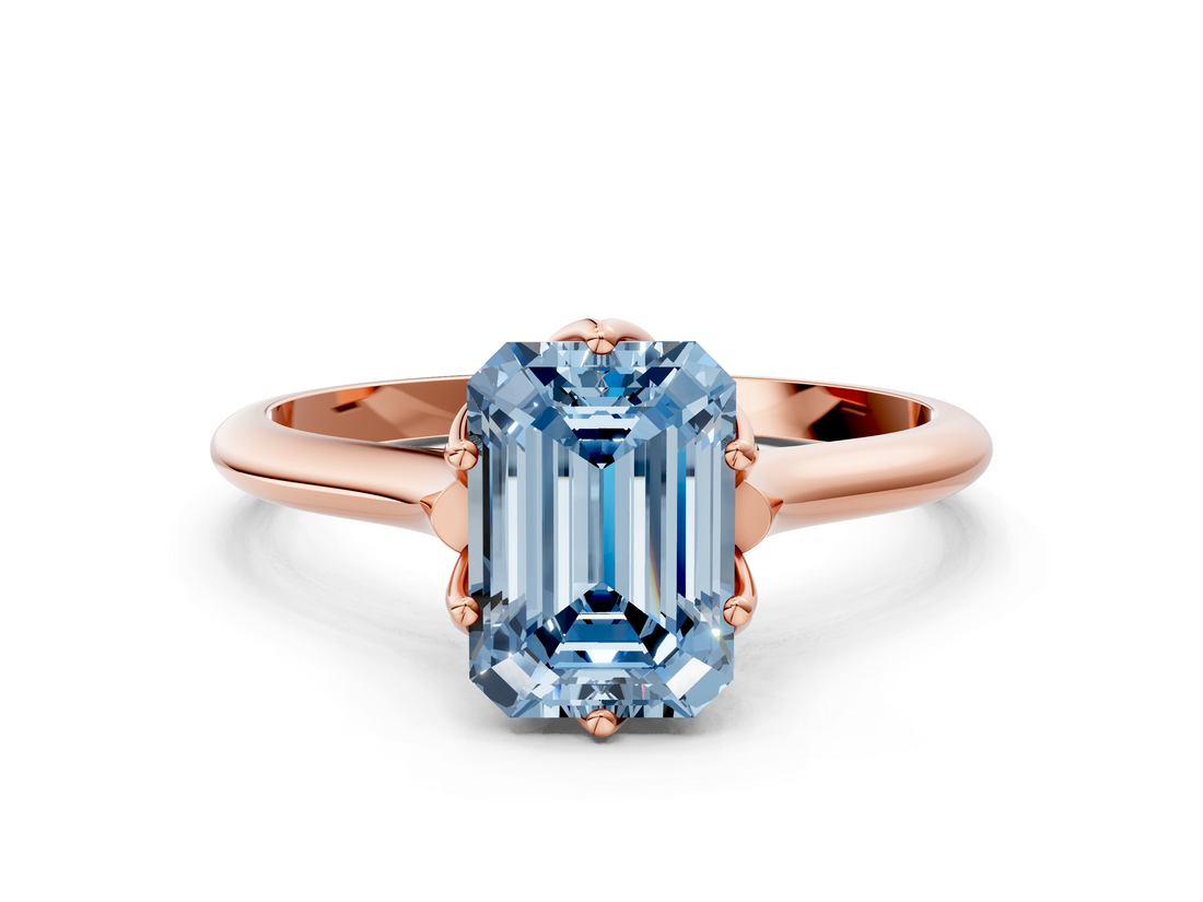 Rose gold Fancy Blue Emerald  Solitaire Cathedral Diamond Ring with Six-Prong Setting_17
