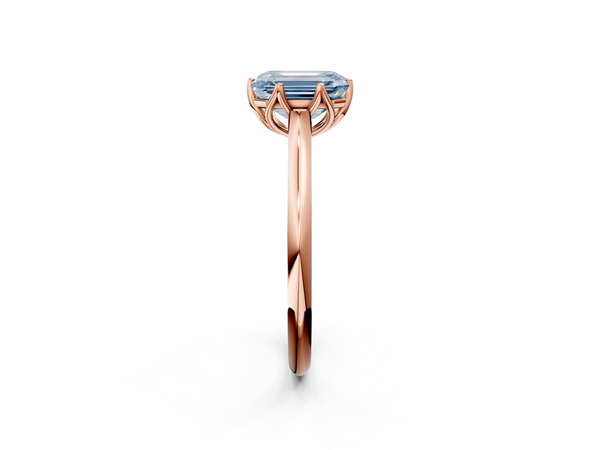 Rose gold Fancy Blue Emerald  Solitaire Cathedral Diamond Ring with Six-Prong Setting