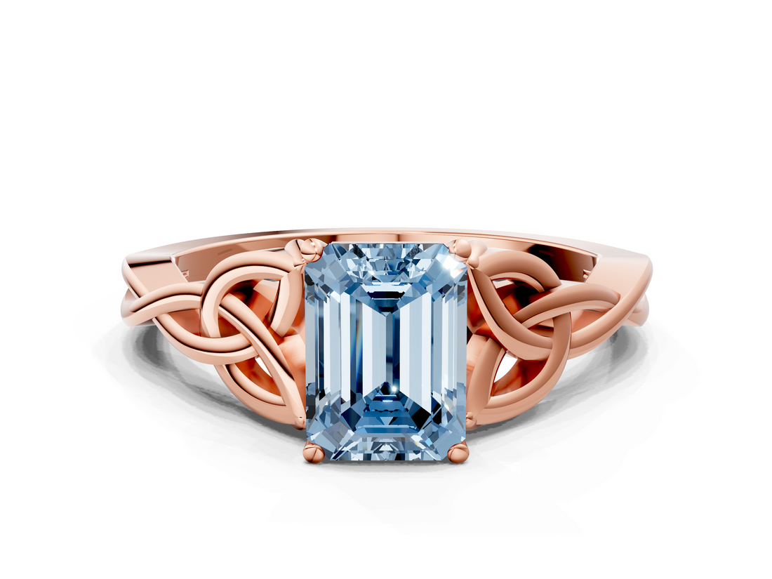 Rose gold Fancy Blue Emerald  Solitaire Celtic Knot Engagement Ring with Four-Prong Setting_78