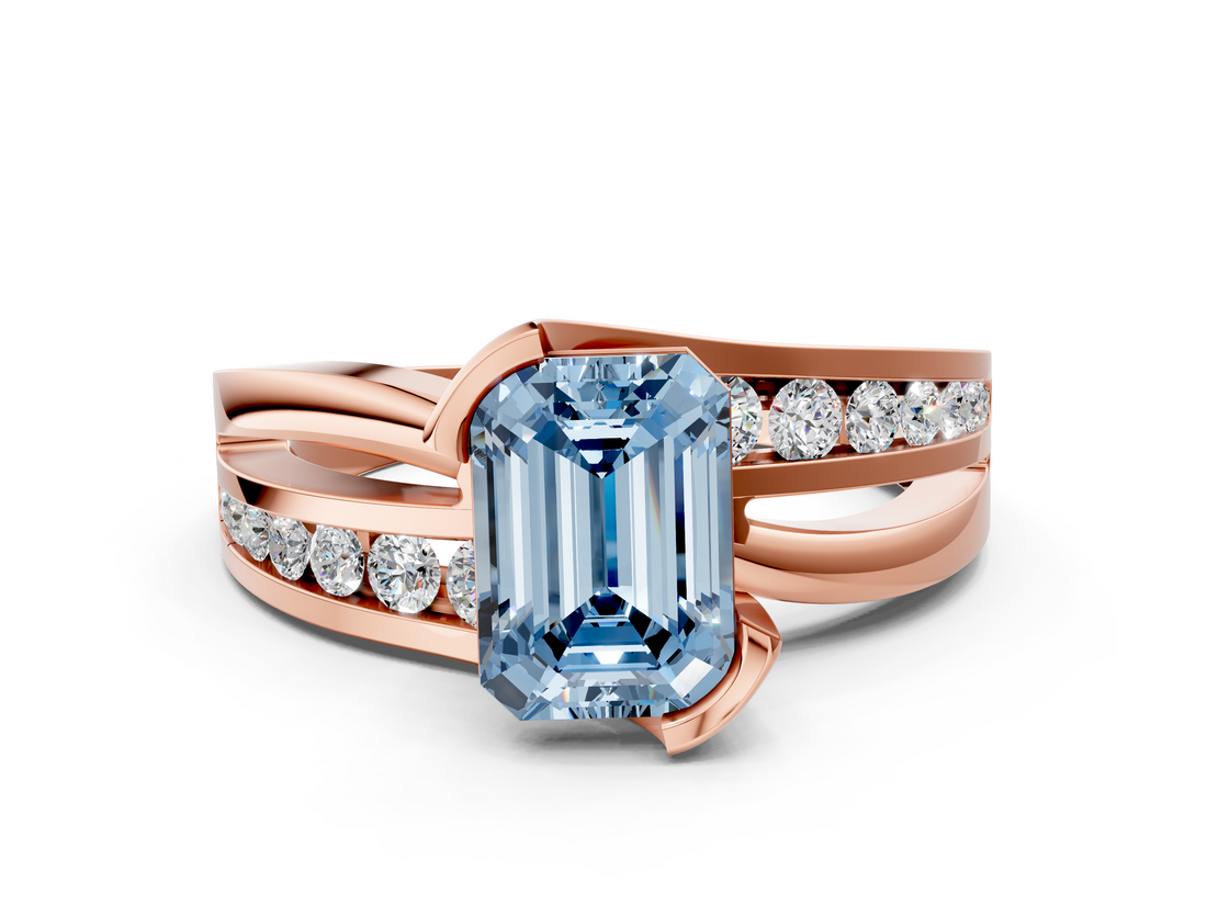 Rose gold Fancy Blue Emerald  Solitaire Channel-Set Split Shank Ring with Tension Prong Setting_3