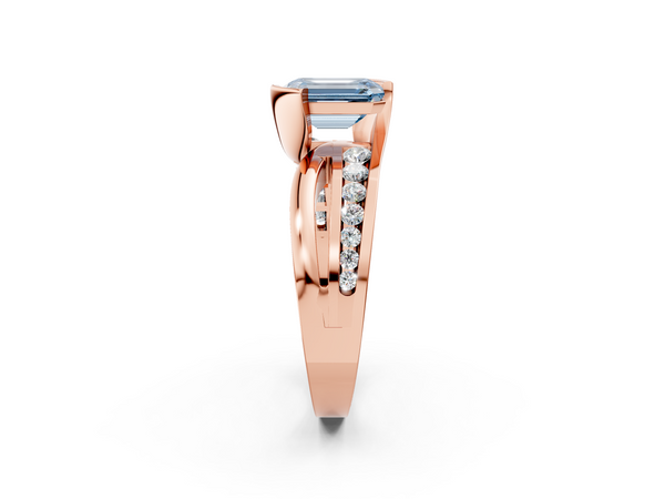 Rose gold Fancy Blue Emerald  Solitaire Channel-Set Split Shank Ring with Tension Prong Setting
