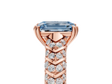 Rose gold Fancy Blue Emerald  Solitaire Chevron Pave Diamond Engagement Ring with Six-Prong Setting_8