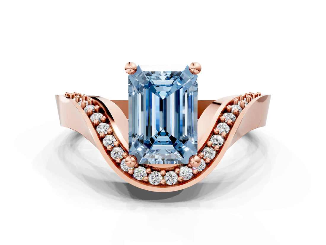 Rose gold Fancy Blue Emerald  Solitaire Diamond Engagement Ring with Pave Band and Four-Prong Setting 1